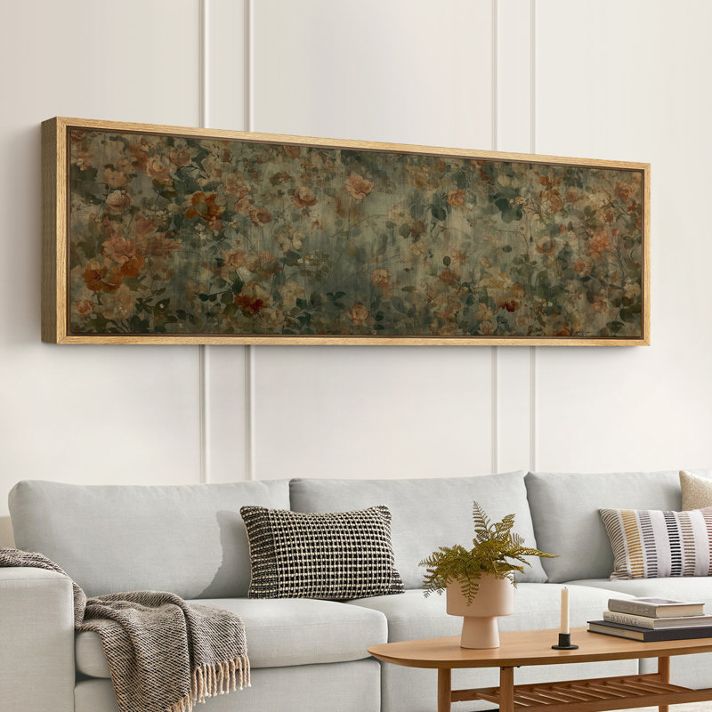 Large Framed Canvas Print Wall Art - Vintage Wildflowers Botanical Print for Modern Farmhouse Decor, 20" H x 60" W, Natural