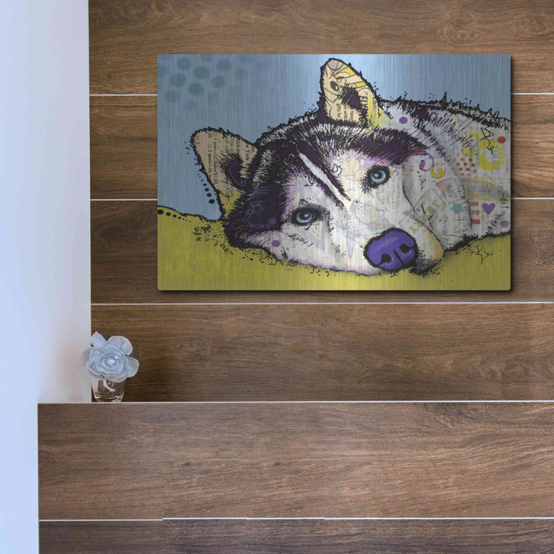 «Siberian Husky 2» par Dean Russo - peinture sur métal sans cadre, H 12 po x l 16 po x P 0,13 po