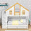 Lit superposé Woode avec toit de maison, escalier de rangement et tiroirs-1362417298