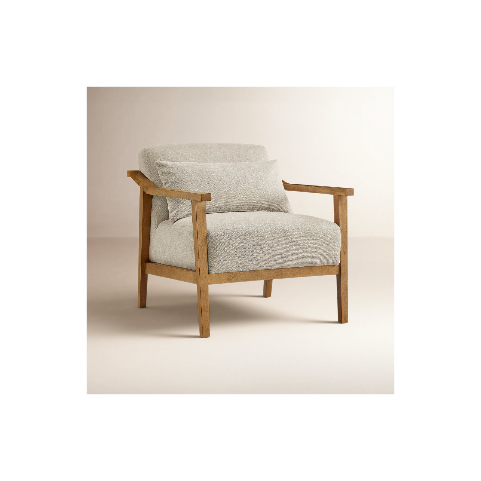 Rayn Solid Wood Upholstered Accent Chair, Natural Oat Performance Weave