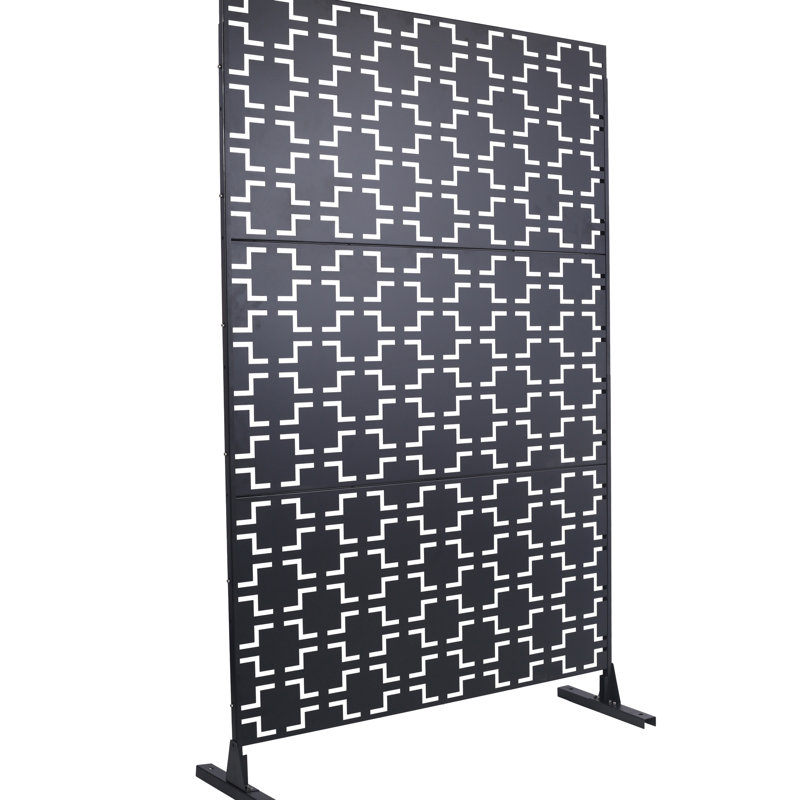 Paravent d'extérieur l 76 po H48 po - Métal, noir élégant pour terrasse en métal, H 75,15 po x l 15,72 po x P 47,91 po, Noir
