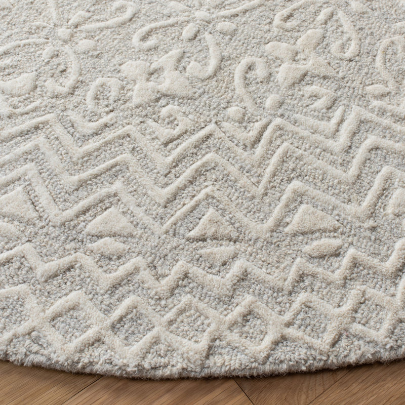 Tapis gris / ivoire en laine touffeté à la main à motif géométrique Jahiem, Rectangle 5 pi x 8 pi