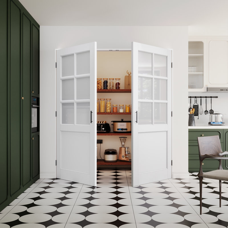 Porte intérieure 6 pièces en verre givré avec portes et poignées en verre, 72 po x 80 po