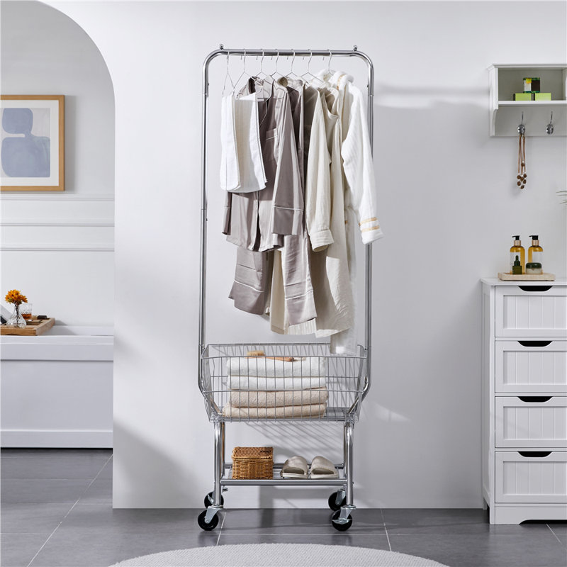 3-Tier Rolling Laundry Cart with Hanging Rack
