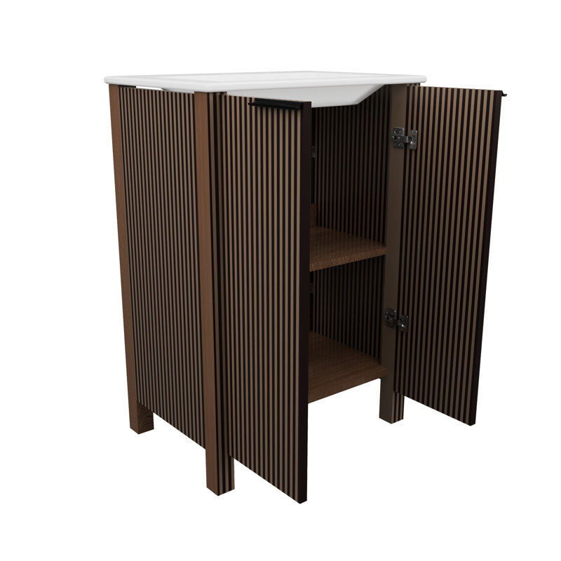 Ensemble de meuble-lavabo et lavabo 30 po Modern, finition en bois brun pour les salles de bain compactes