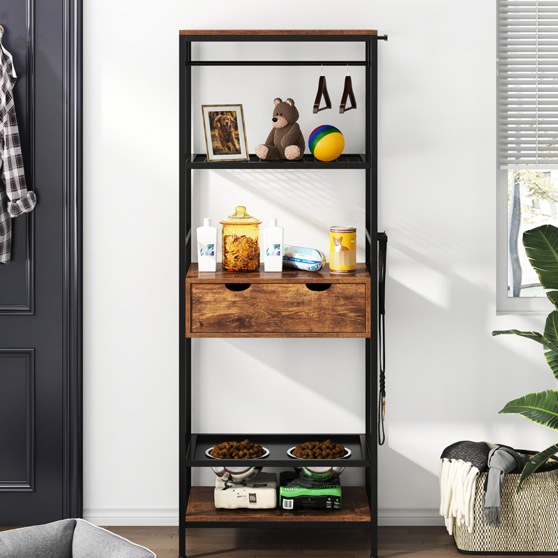 Espace réglable pour chiots avec rangement, bols en acier inoxydable et espace de rangement organisé pour animaux de compagnie, rangement fonctionnel