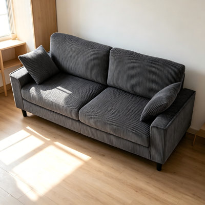 81.8×32.7×31.5 inch gray corduroy two-seater sofa, with a sturdy ironwood frame, upholstered seat, and square armrests, perfect for home use as a two-