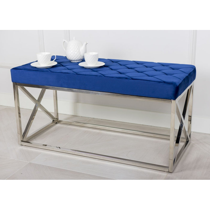 Mynatt Upholstered Bench, Blue, Silver