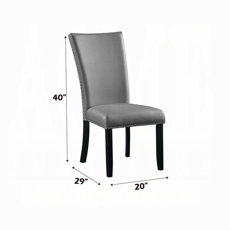 Ensemble de 2 chaises d'appoint rembourrées en cuir synthétique gris avec garniture cloutée et pieds en bois noirs