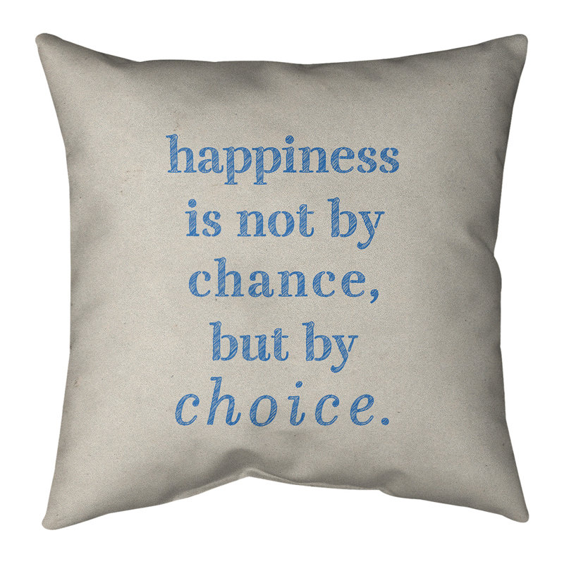 Housse de coussin en lin Handwritten Happiness, 26 po x 26 po, Beige / bleu