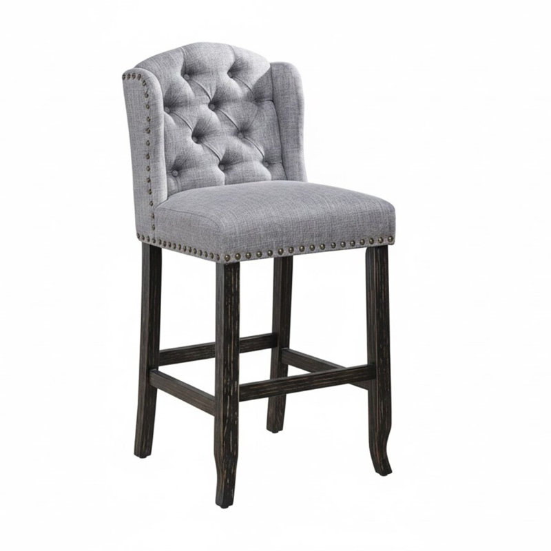 Elvixa  Barre arrière en bois noir antique / gris clair Fauteuil à oreilles en lin (ensemble de 2)