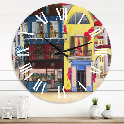 The Facade of The Buildings In A Cozy Streets - French Country wall clock