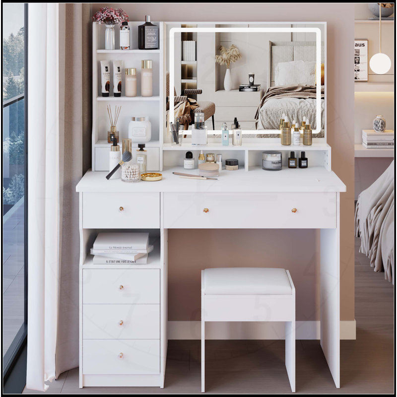 Grande coiffeuse polyvalente avec miroir à DEL et rangement grande capacité