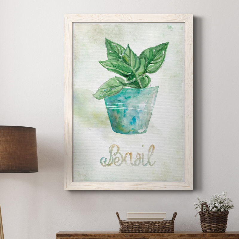 Basilic en pot - Toile encadrée de qualité supérieure - prête à être accrochée, Blanc, H 20 po x l 17 po x P 1,5 po