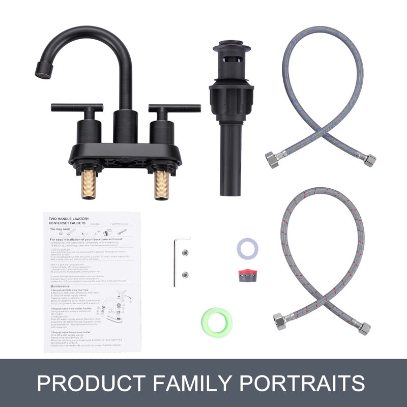 4-Inch Centerset Double Handle Bathroom Sink Faucet With Pop Up Drain And Water Supply Lines, Bronze