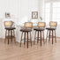 Cane Back Swivel Counter Stools With Faux Leather Seat