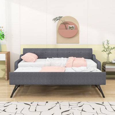 Twin Size Upholstered Daybed with Twin Trundle and USB Charging