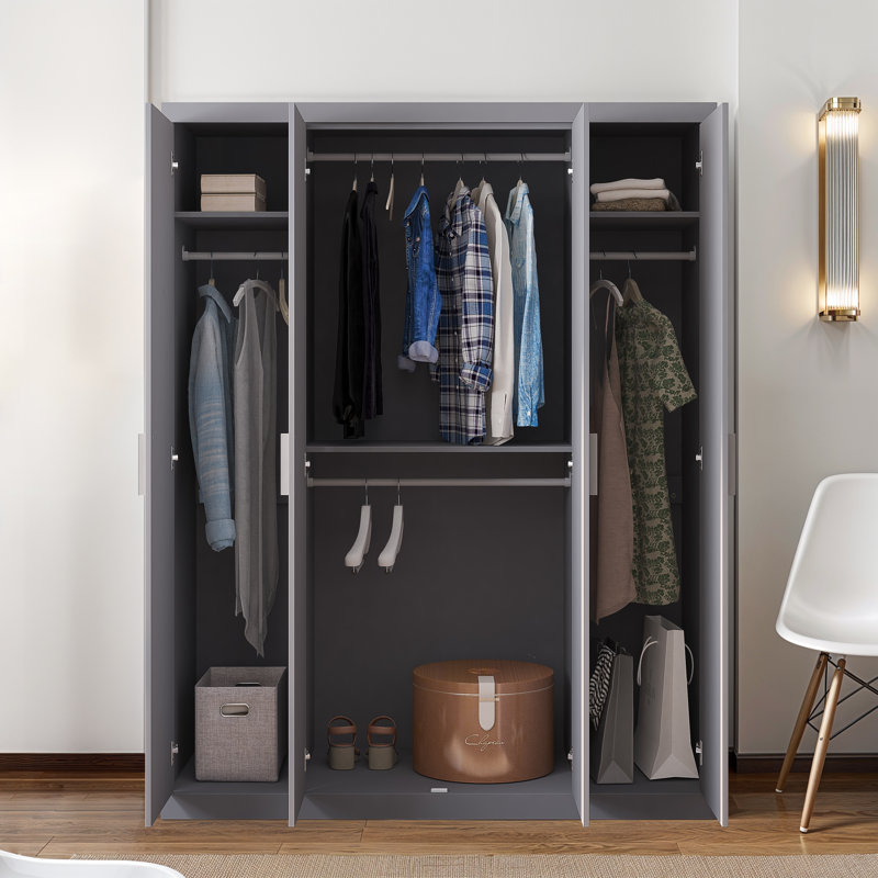 4 Door Wardrobe with Mirror, Cool Grey