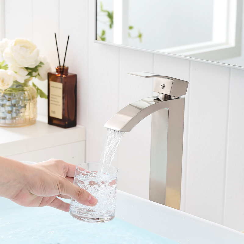 Brushed Nickel Basin Faucet For Bathroom - Single Hole With Side And Ceramic Filler Commercial Spaces Modern Handle Home, Hotel,