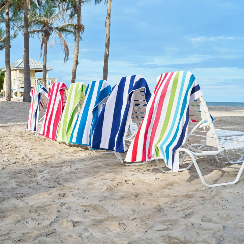 Schaefer Cabana Terry Loop Striped Beach Towels | 100% Cotton, Pool Towels 30"x60", Purple/Orange/Pink