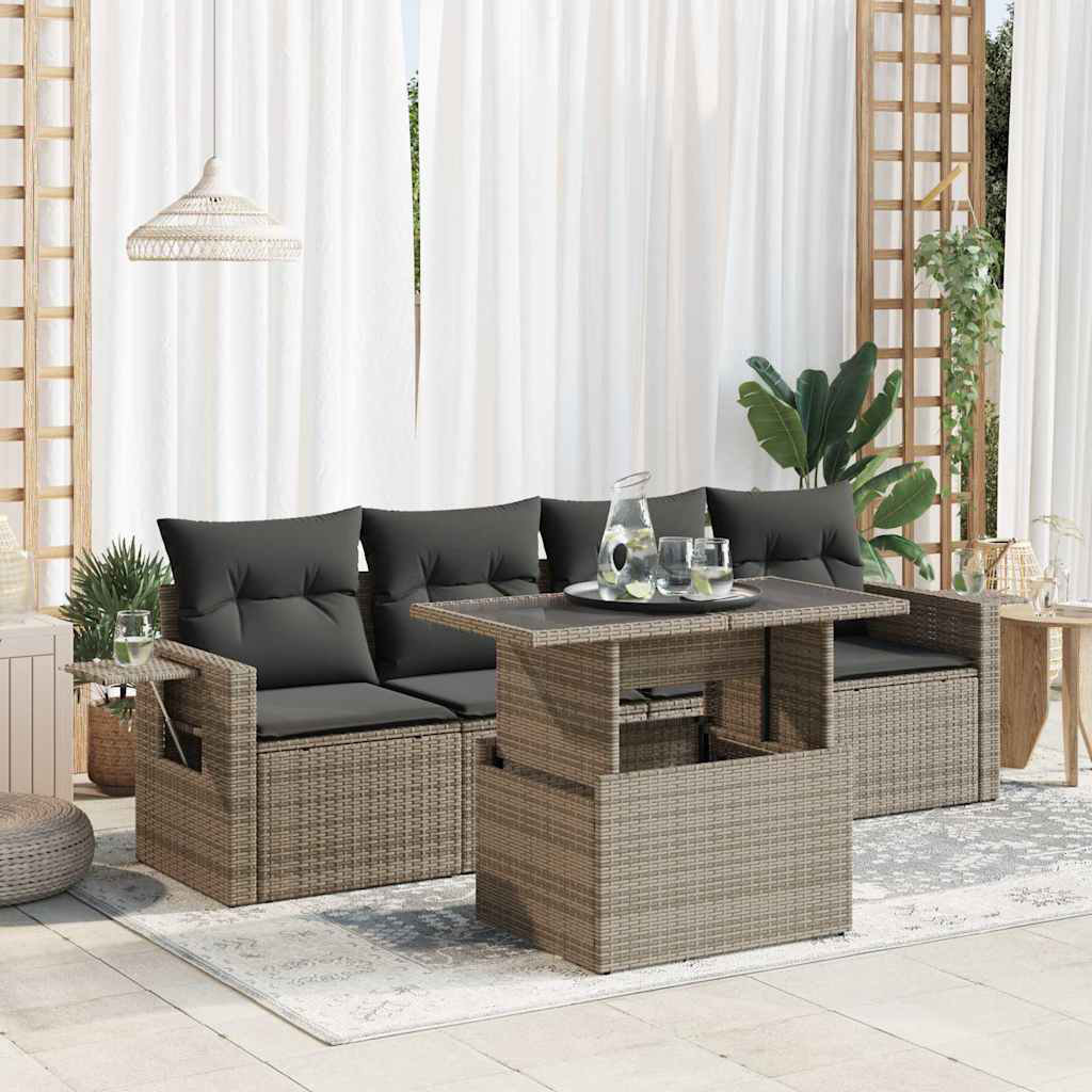 Vidaxl 5-Tlg. Garten-Sofagarnitur Mit Kissen Schwarz Poly Rattan