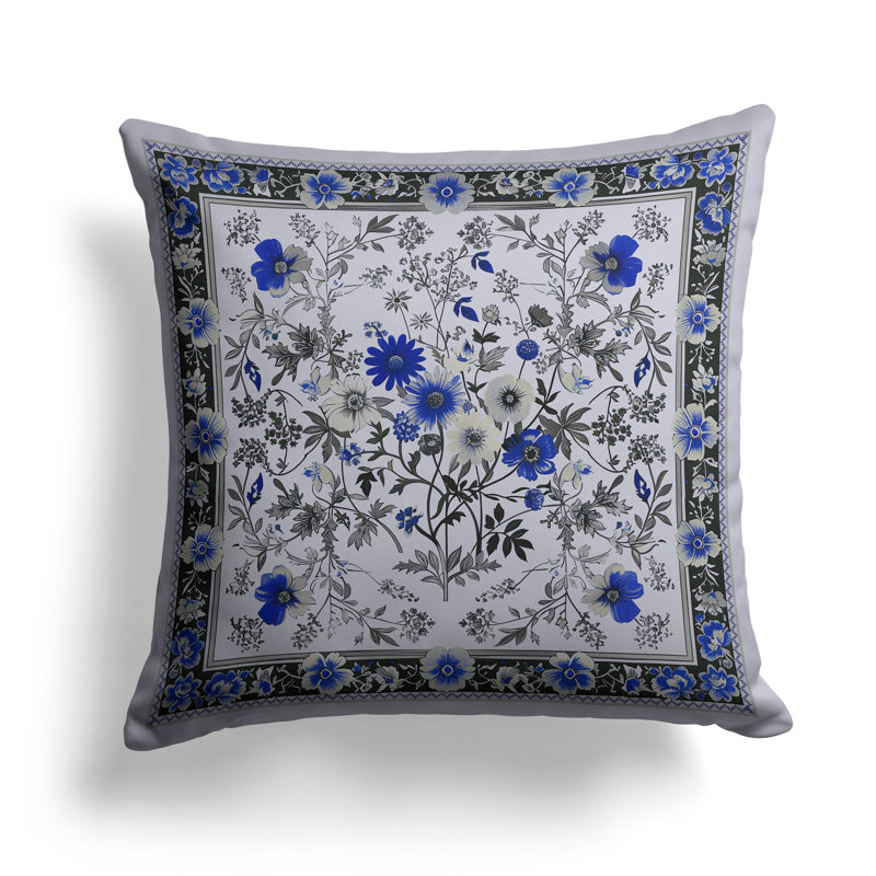 Garden Glory Reversible Throw Pillow, Blue/Black/Gray, 18"H x 18"W
