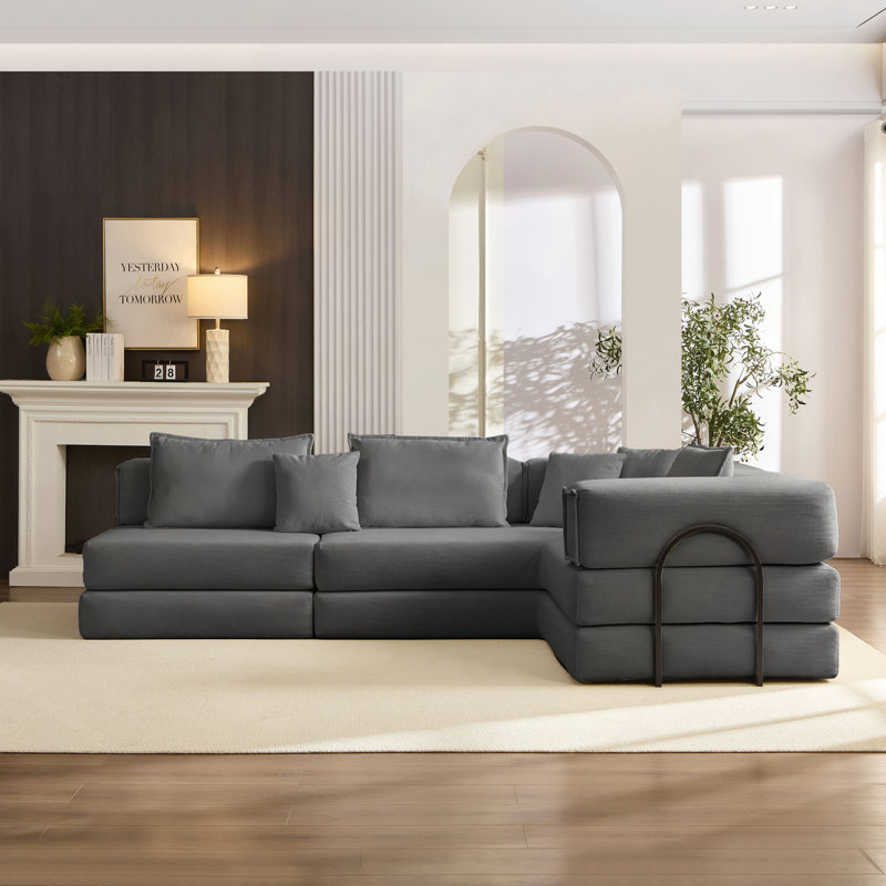 118.2" L-Shaped Sectional, Dark Gray Corduroy