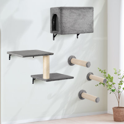 5-Piece Gray Wall-Mounted Cat Tree Set For Active Cats