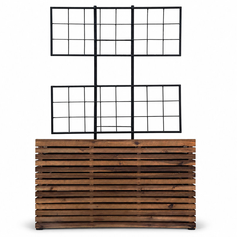 Grande boîte à fleurs moderne en bois d'acacia brun avec treillis 32,28 po Modern, Brown