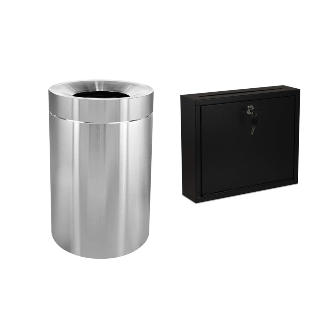 50 Gallon Stainless Steel Commercial Indoor Trash Can and Multi-Purpose Drop Box Alpine Industries