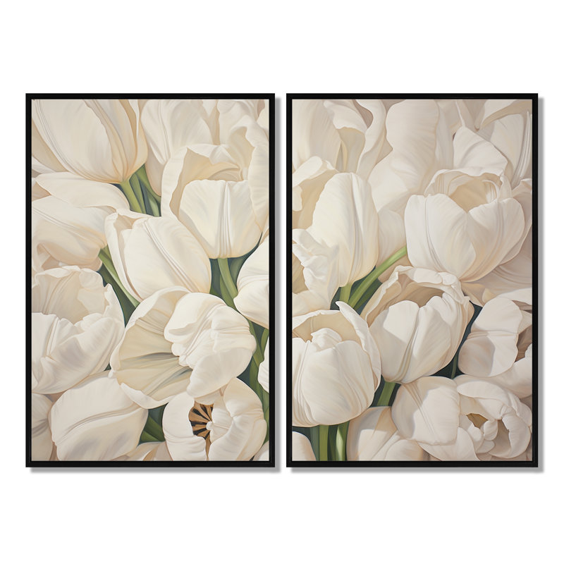 Minimalisme, tulipes beiges, symphonie III, art mural traditionnel jaune, H 36 po x l 48 po, Framed Print without Mat, Noir