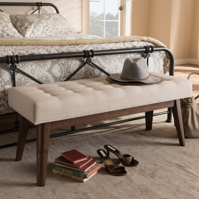 Polyester Upholstered Bench, Light Beige
