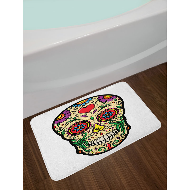Vibrant Multicolor Sugar Skull Bath Mat with Non-Slip Backing