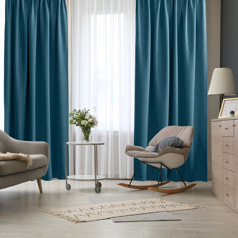 Cormican 100% Linen Blackout Curtain Pair, Navy Blue, 52" W x 96" L