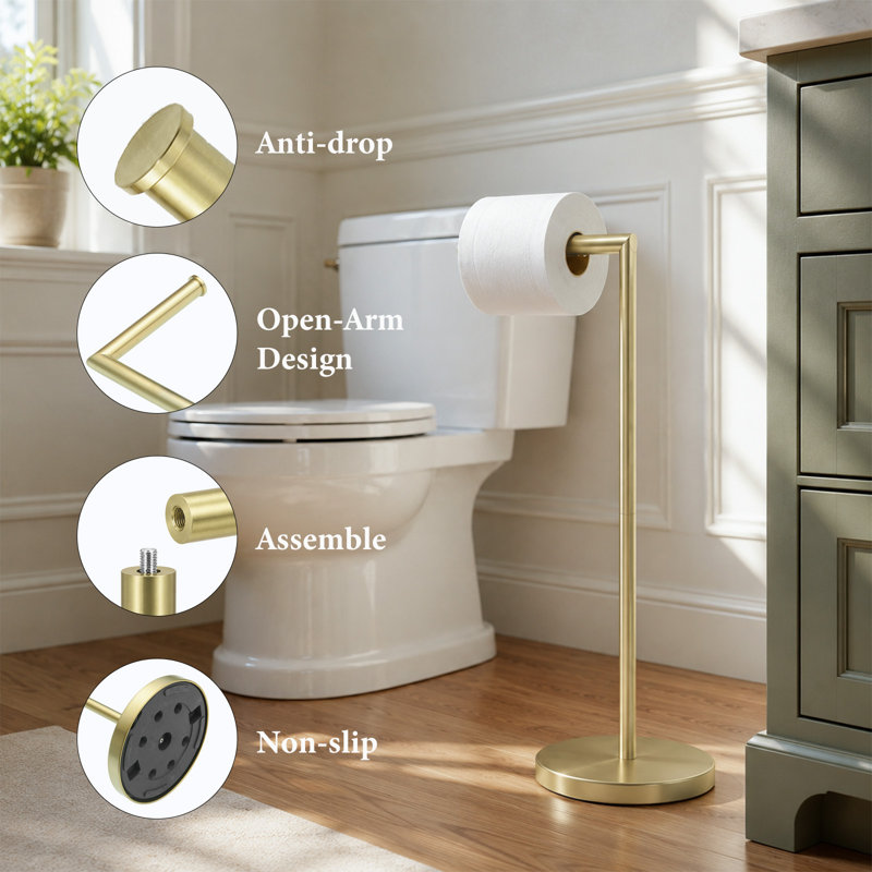 Free Standing Toilet Paper Holder, Brushed Gold