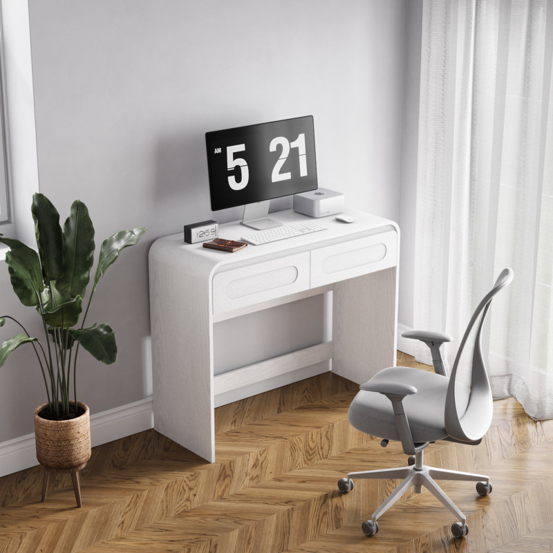 Bureau de meuble-lavabo moderne avec 2 tiroirs, bureau d'écriture pour bureau à domicile, blanc, Blanc