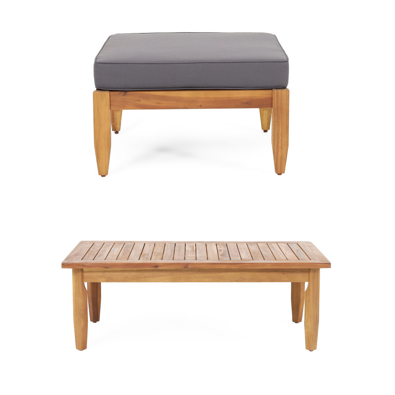 Wood And Coffee Table In Mid-Century Modern Style With Water- Materials, Finish, 25.50”W X 25.50”D 11.50”H , 38.98”W 24.06”D 13.75”H & - Cushions Magnificent Slat Design