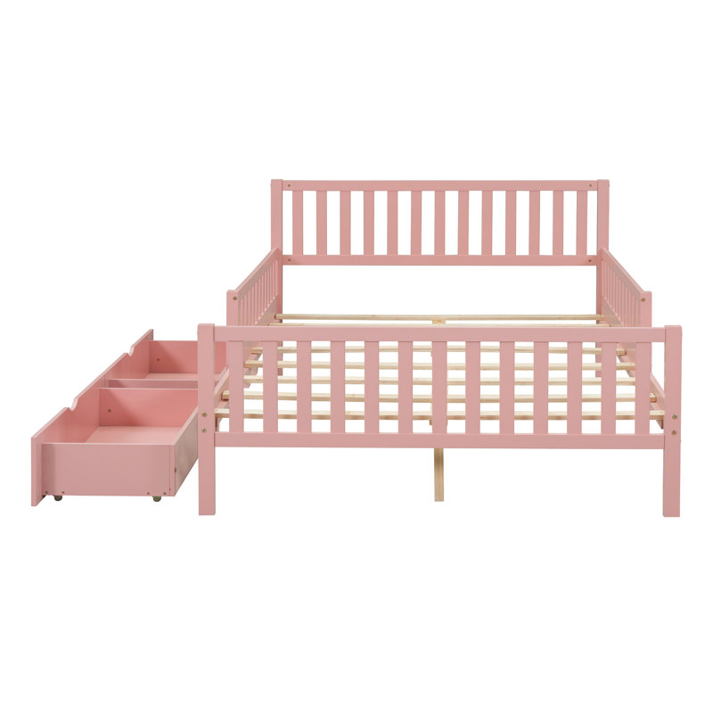 Classic Twin Platform with Pine Guardrails and Storage Drawers, Full, Pink