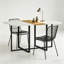 Table de salle à manger moderne 4-6 places, plateau en faux marbre et grain de bois avec structure en métal noir, convient à la cuisine et à la salle à manger