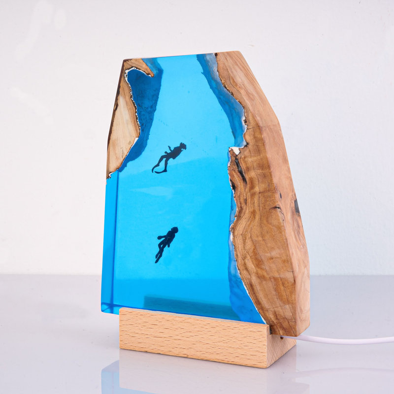 Lampe océan en résine, lampe en bois de résine bleue, veilleuse atmosphère, cadeau de Noël festif