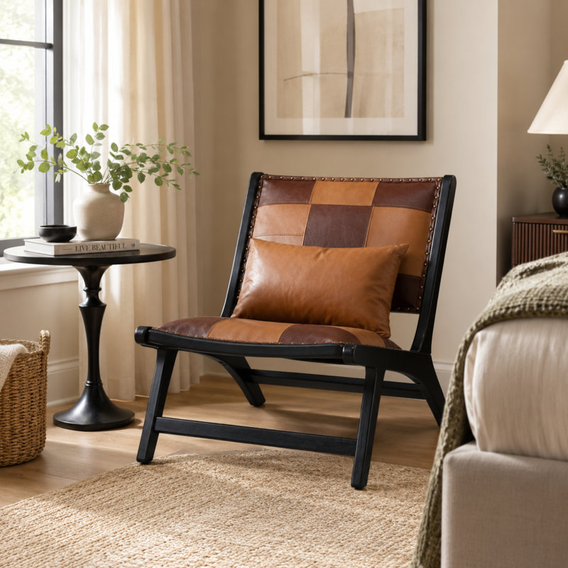  Fauteuil d'appoint en cuir Boho pour salon et chambre à coucher