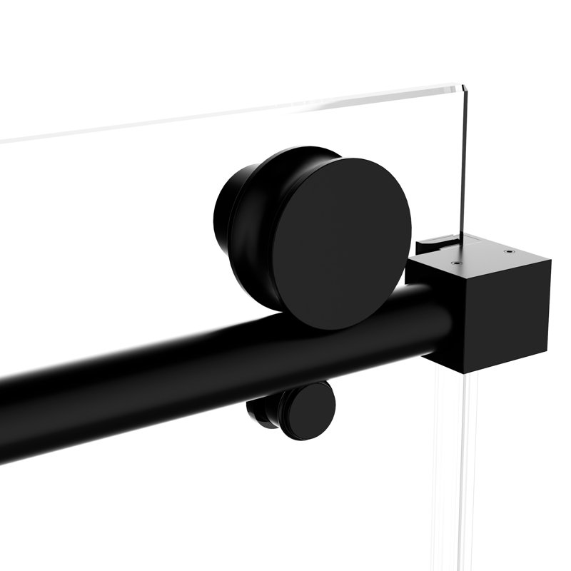 Porte de douche coulissante simple noire matte à fermeture en douceur l 60 po x H 76 po avec verre trempé transparent de 5/16 po (8 mm), poignée en acier inoxydable, tampon pour un mouvement fluide, fonction hydrofuge, salle de bain réglable