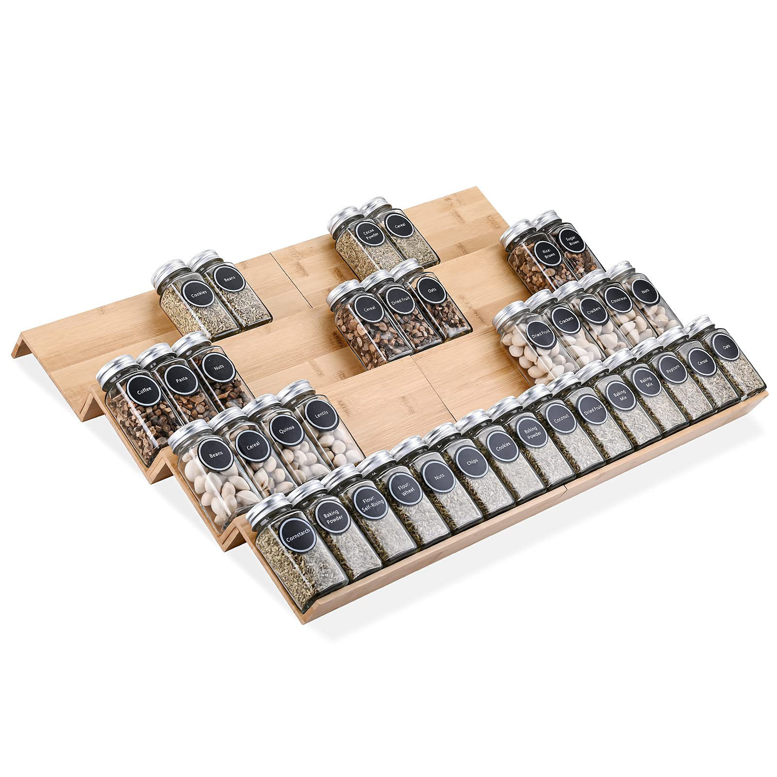 Prep & Savour Bamboo Spice Rack Tray - Spice Drawer Organizer For ...
