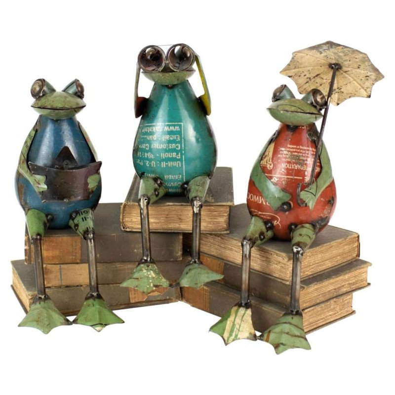  Grenouilles en métal recyclé - Figurines de jardin fantaisistes faites à la main, ensemble de trois