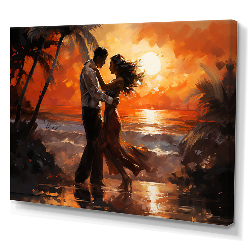 Danse salsa au coucher du soleil sur toile, Toile tendue, L 32 po x H 24 po
