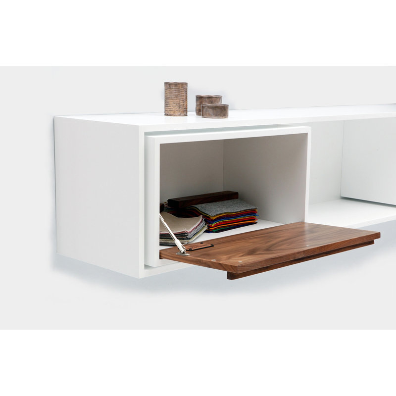 New School Walnut Cube Shelf with Drawer