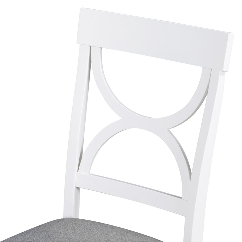 Ensemble de salle à manger rectangulaire 6 pièces avec banc rembourré et 4 chaises, en bois massif, blanc classique et gris
