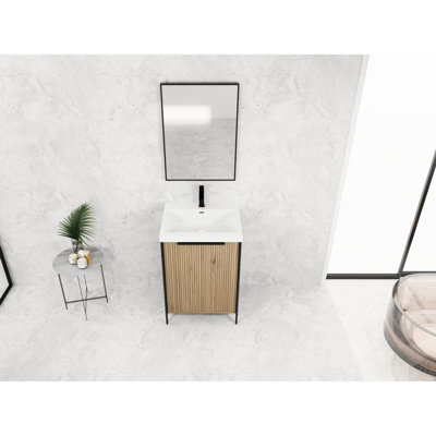 Meuble-lavabo autoportant avec lavabo en résine et rangement organisé - portes d'armoire à fermeture en douceur 24 po Modern