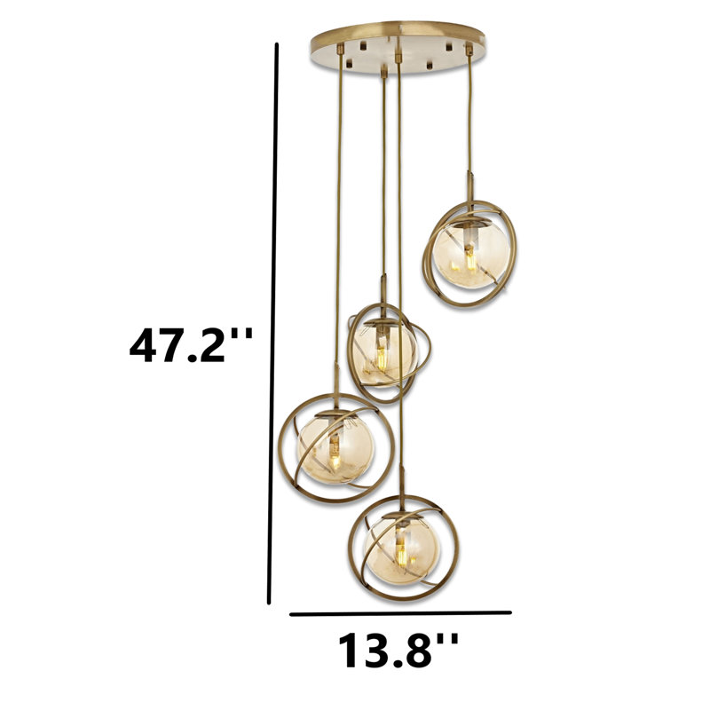 Luminaire suspendu 4 lumières, Doré, Rétro