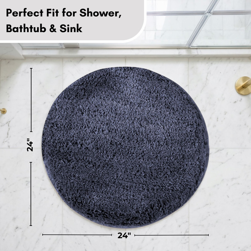Tapis pour salle de bain 100% polyester Better Trends, tapis de salle de bain rond à envers en TPR antidérapant 24 po, tapis absorbant ultra-doux à séchage rapide lavable à la machine, bleu marine